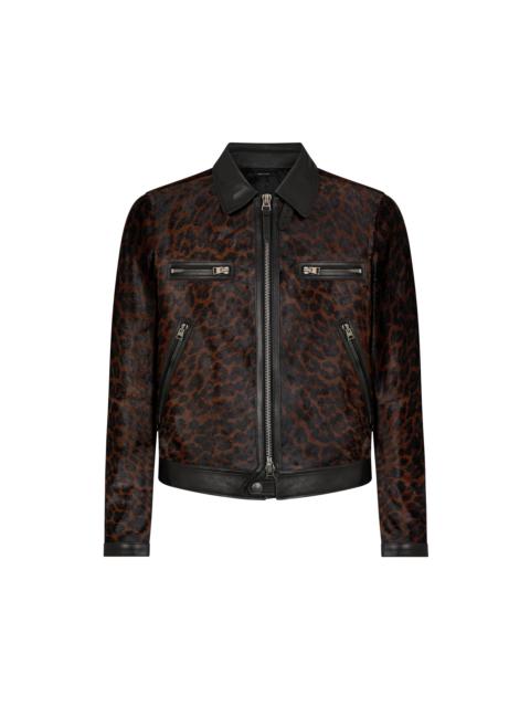 LEOPARD PRINTED PONY CONTRAST 4 ZIP BLOUSON