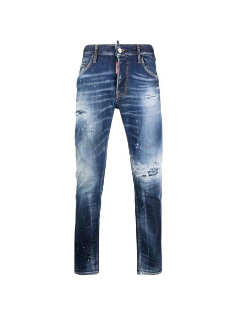 distressed slim-cut jeans