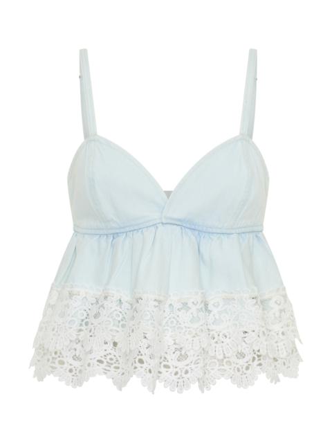 ONE TEASPOON Landslide Denim And Lace Frill Top - Blonde Blue