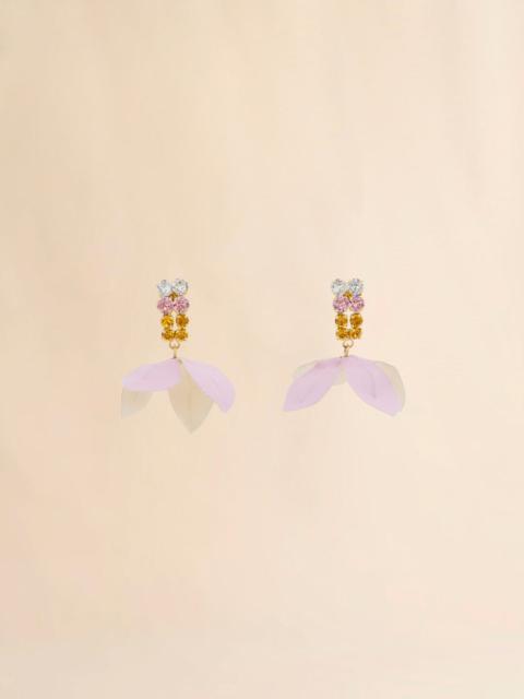 Marni PINK AND CREAM POPLIN FLOWER AND RHINESTONE EARRINGS