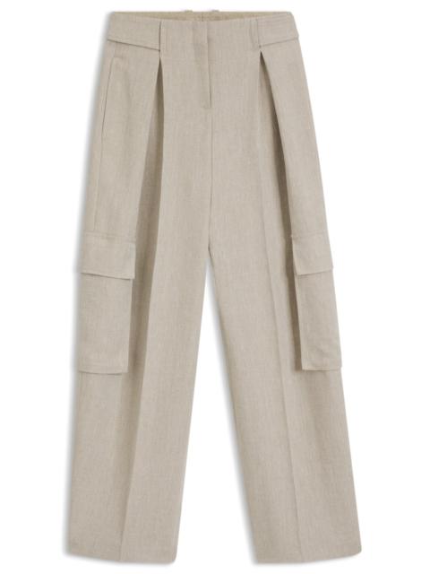 BOSS REGULAR-FIT TROUSERS IN A HERRINGBONE LINEN BLEND