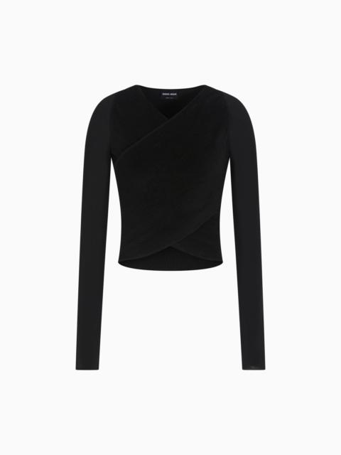 GIORGIO ARMANI STRETCH SILK VISCOSE BLEND CROSSOVER JUMPER