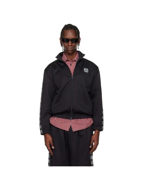 Black Biker Cross Tape Zip-Up Track Jacket