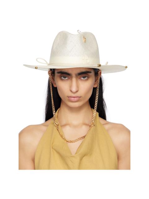 RUSLAN BAGINSKIY Off-White Chain Strap Straw Fedora