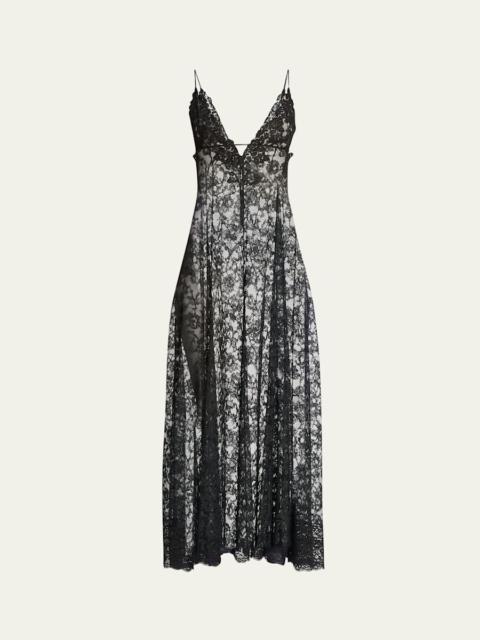 SAINT LAURENT Sheer Floral Lace Maxi Dress