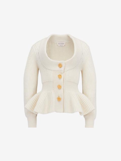 Alexander McQueen Women's Peplum Cardigan in Ivory