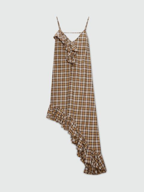 MSGM Brown asymmetrical midi dress in check cotton.