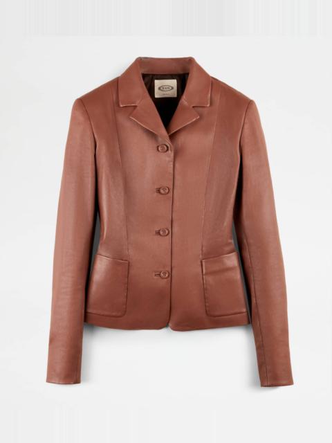 Tod's JACKET IN STRETCH NAPPA LEATHER - BROWN