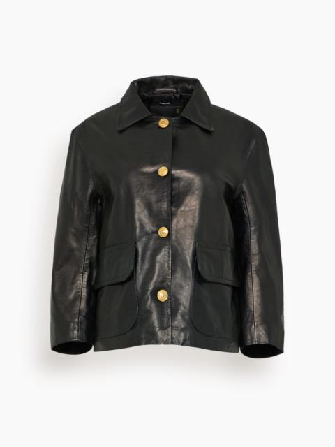 R13 Relaxed Button Front Leather Jacket in Black