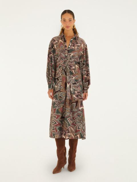 FARM RIO Tapestry Flowers Belted Midi Dress