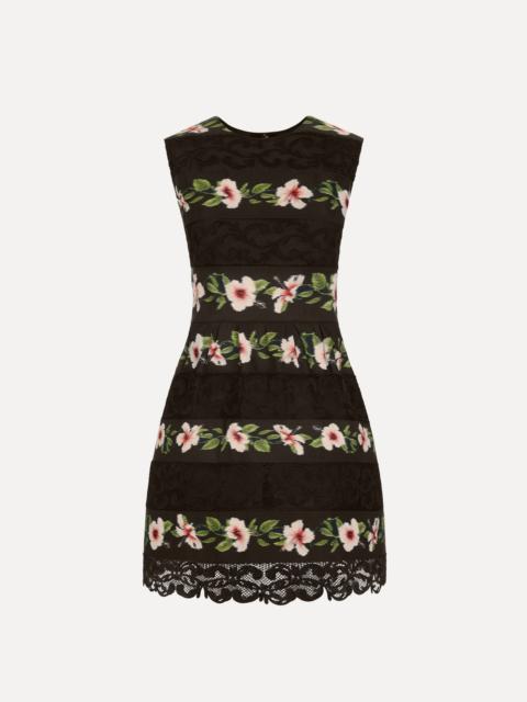 Oscar de la Renta CHINÉ HIBISCUS STRIPED FAILLE DRESS