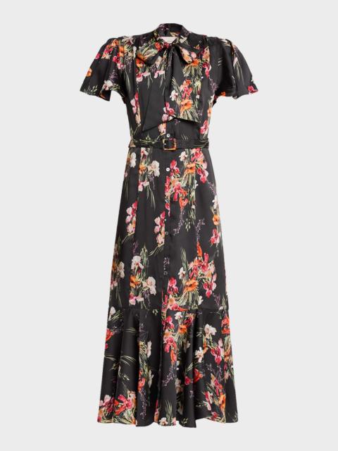 Cinq à Sept Willow Satin Iris Bouquet Midi Dress
