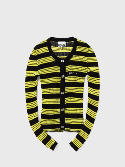 GANNI Sheer Cotton Rib Knit Cardigan