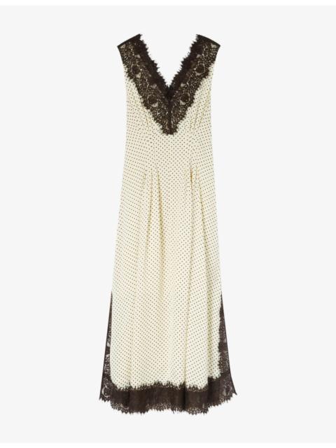 WHISTLES Polka-Dot Lace-Trim Woven Maxi Dress