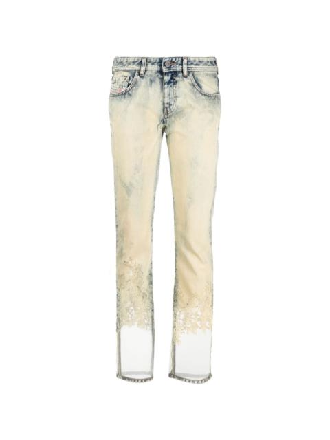 lace-panel straight-leg trousers