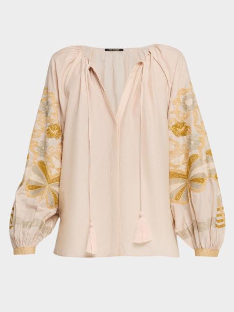 KOBI HALPERIN Addie Embroidered Cotton-Silk Blouse