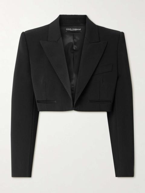 Dolce & Gabbana Cropped satin-trimmed wool-blend gabardine blazer