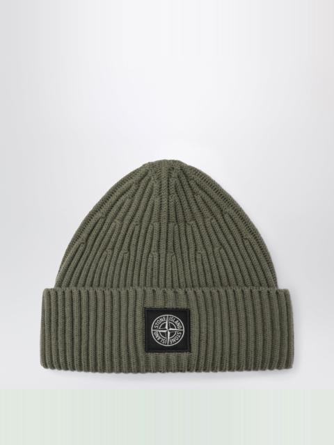 Stone Island Green ribbed wool beanie with Compass patch