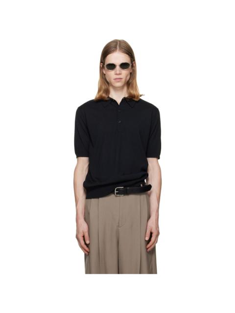 Dries Van Noten Black Knit Wool Polo