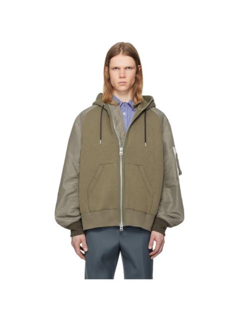 sacai Taupe Sponge Sweat x Nylon Twill Hoodie