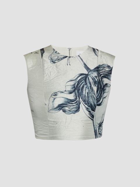 Erdem FLORAL PRINT TEXTURED SATIN BODICE TOP