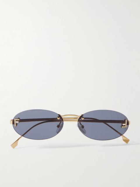 FENDI Rimless oval-frame crystal-embellished gold-tone sunglasses Gold