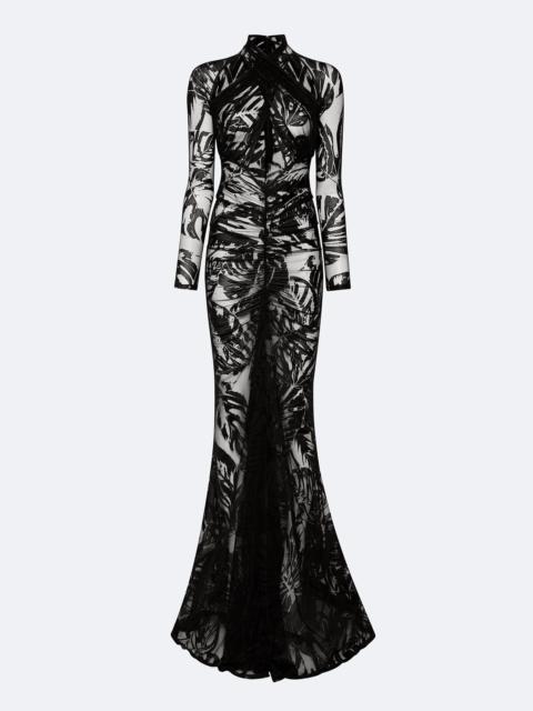 LAPOINTE Burnout Jersey Halter Ruched Gown