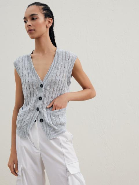 Brunello Cucinelli Linen diamond yarn cable knit vest