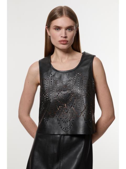 KAREN MILLEN Amelia Graham Leather Cutwork Tailored Shell Top