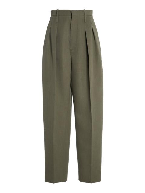Bottega Veneta Wool Melange Toile Wide-Leg Pants olive