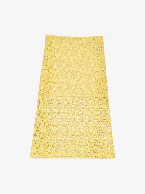 maje Openwork Slim-Fit High-Rise Crochet Midi Skirt