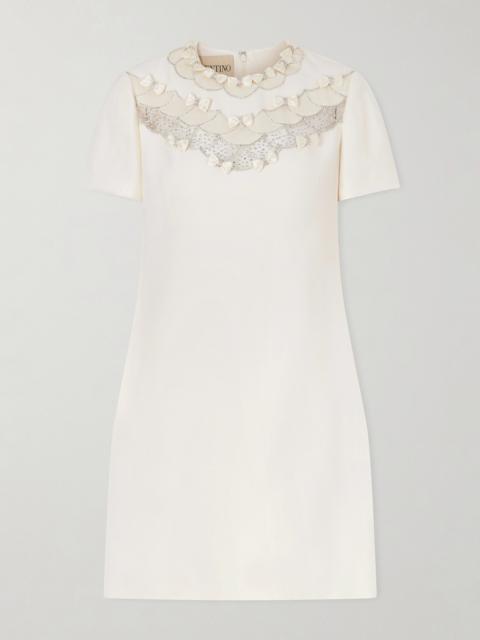 Valentino Crystal-embellished Mesh-trimmed Crepe Midi Dress