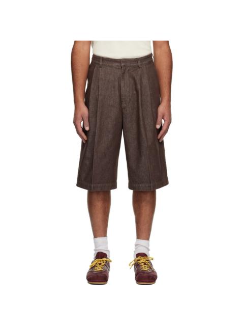 Dries Van Noten Brown Pleated Denim Shorts