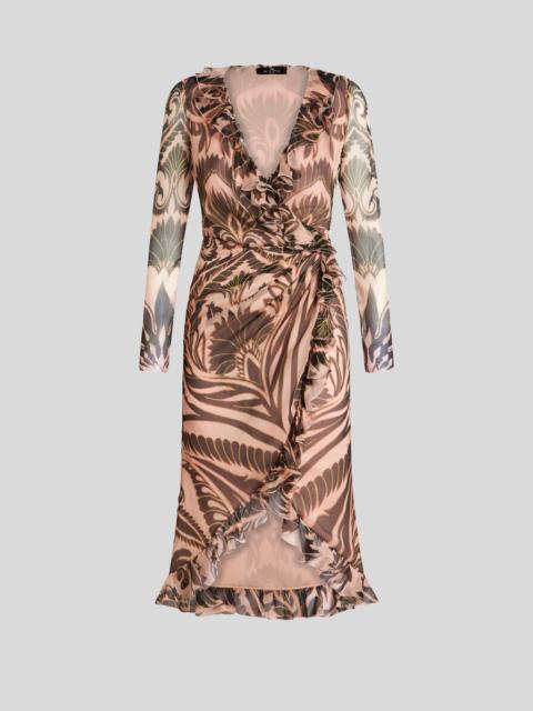 PRINTED SILK DRESS WITH RUCHING