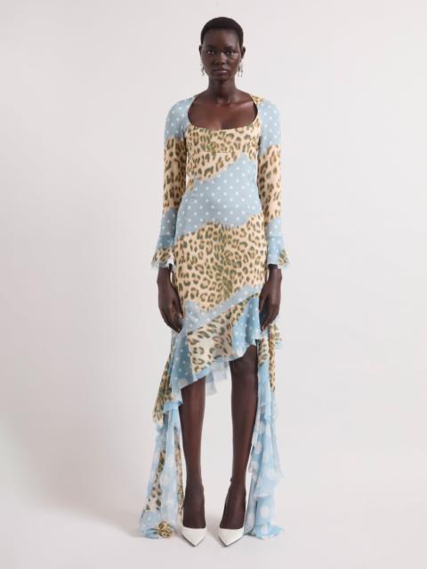 NINA RICCI Leopard and Polka Dots Midi Silk Dress