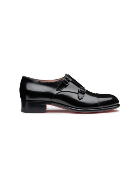 Santoni Women's black leather double monk straps shoe