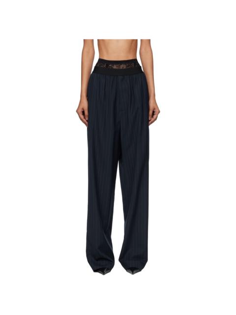 BALENCIAGA Navy Elastic Pinstripe Trousers