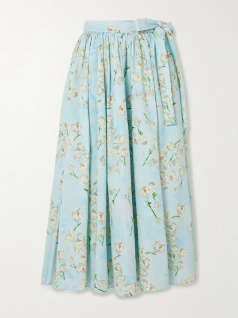EMILIA WICKSTEAD Evelyna pleated floral-print cotton-poplin midi wrap skirt Blue