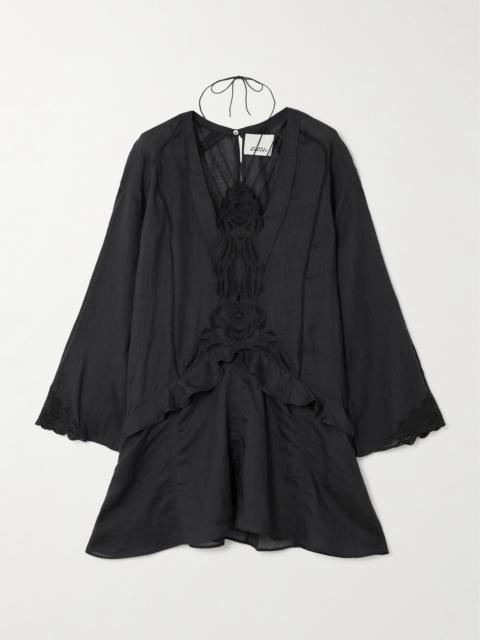 Isabel Marant Liya Lace-trimmed Embroidered Ramie Mini Dress