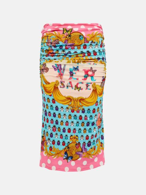 VERSACE Printed draped midi skirt