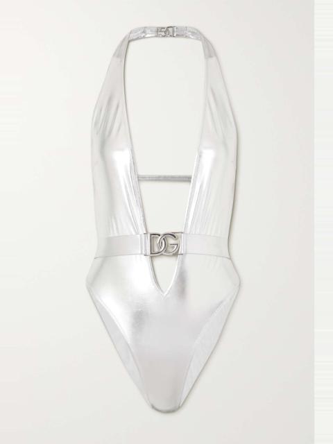 Dolce & Gabbana Embellished metallic halterneck swimsuit