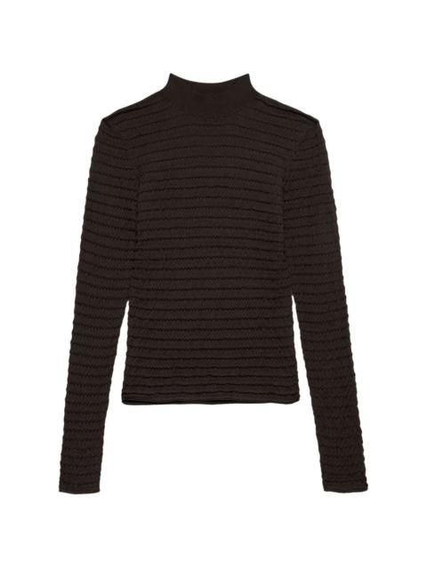 smocked mock-neck jumper