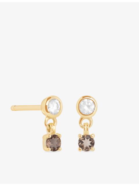 ASTRID & MIYU Charm 14ct Yellow-Gold, Lab-Grown Diamond and Smokey Quartz Stud Earrings