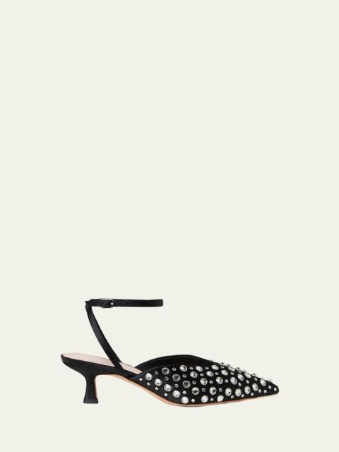 LOEFFLER RANDALL Rio Embellished Satin Kitten-Heel Pumps