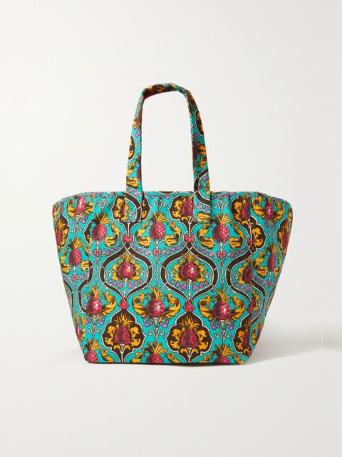 La DoubleJ Reversible printed stretch-cotton tote Turquoise