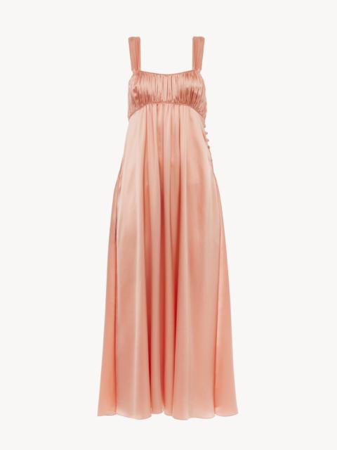 Chloé SLEEVELESS RUCHED LONG DRESS IN SILK SATIN