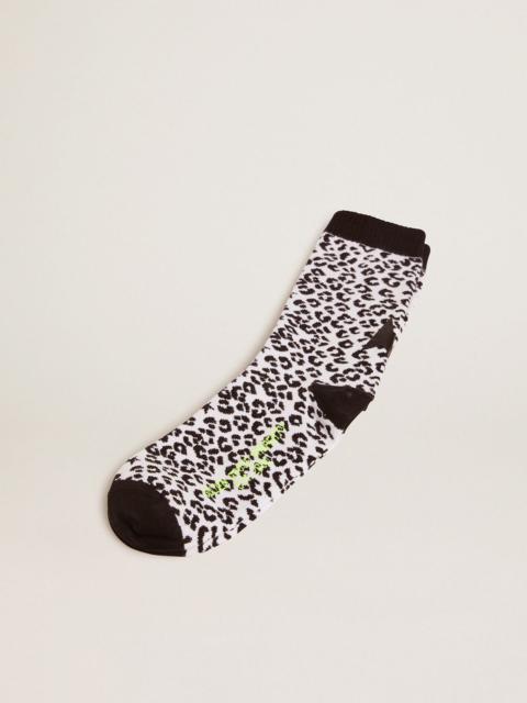Golden Goose Black and white socks with leopard print and black star on the back