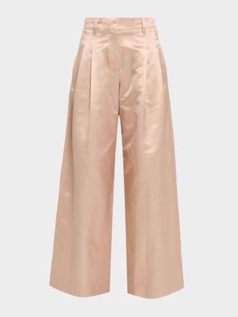 Brunello Cucinelli Pleated Cotton-Silk Wide-Leg Pants