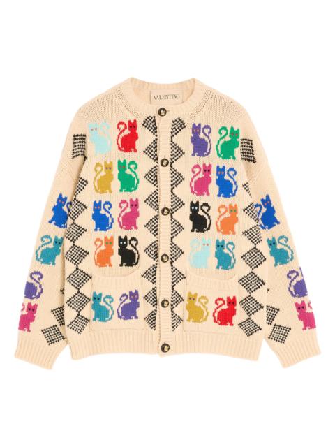 Valentino Men's Wool Cardigan With Le Chat De La Maison Jacquard Pattern - Multicolor