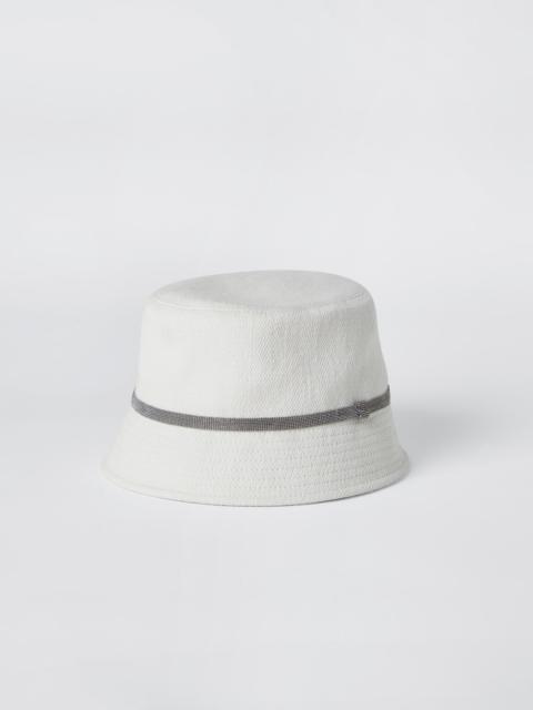 Brunello Cucinelli Cotton and linen chevron bucket hat with shiny band